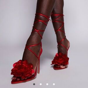 Simmi London Red Floral Lace-Up Heels